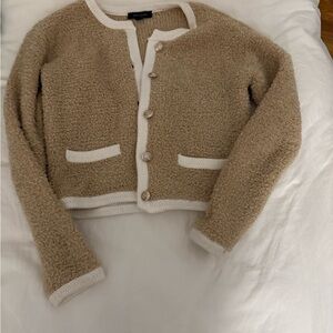 Ann Taylor Cream and White Textured Cardigan